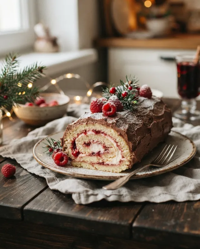 Bûche roulée à la framboise et à la chantilly