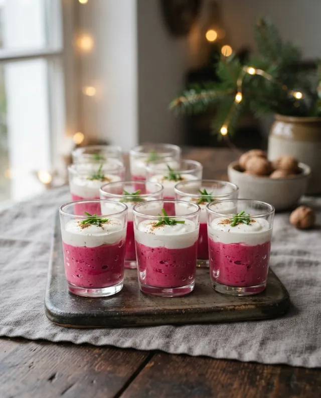 Verrines de betterave au fromage frais et au cumin